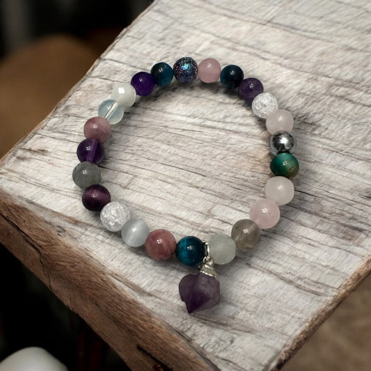 Mixed Gemstone with Amethyst Charm