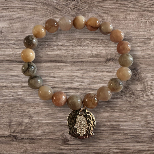 Sunstone with Gold Plated Hamsa Hand