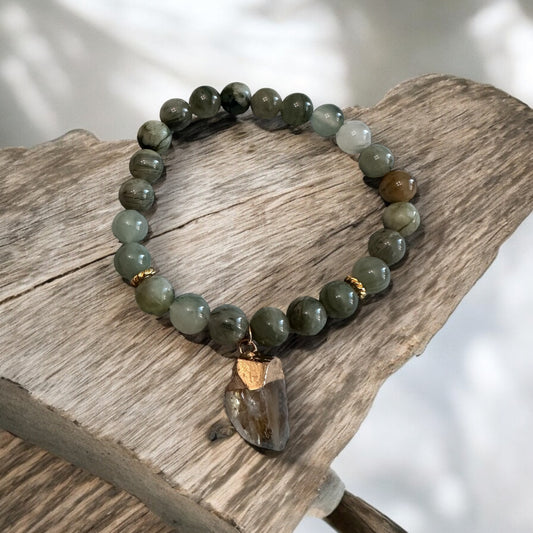 Green Line Jasper with Agate Charm